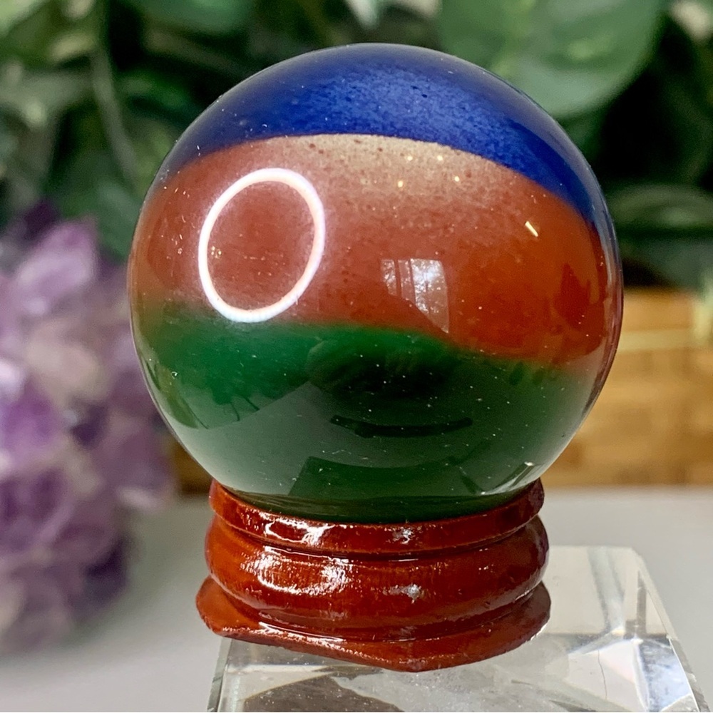 Fiber Optic Glass Rainbow Cat's Eye Polished Sphere Crystal Ball W Stand 1 1/2"